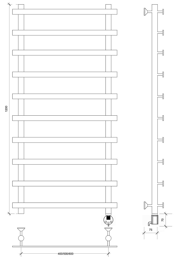 Полотенцесушитель электрический Secado Понтида 1 120x50, графит, 4673739279045, подключение слева