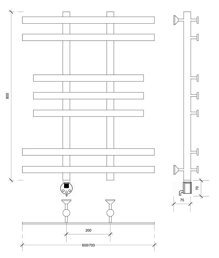 Полотенцесушитель электрический Secado Понтида 2 80x60, графит, 4673739280515, подключение слева