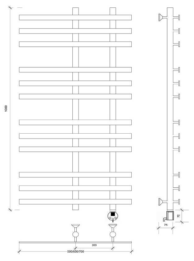 Полотенцесушитель электрический Secado Понтида 3 100x60, графит, 4673739280607, подключение слева