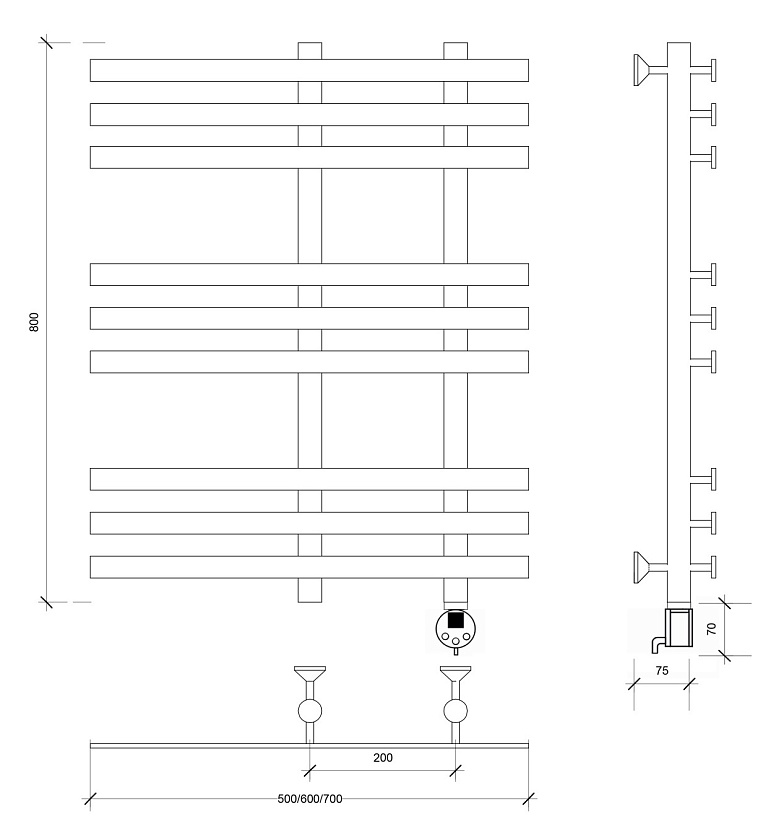 Полотенцесушитель электрический Secado Понтида 3 80x60, графит, 4673739280874, подключение слева