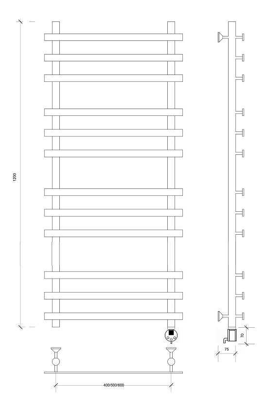 Полотенцесушитель электрический Secado Понтида плюс 120x50, графит, 4673739282106, подключение слева