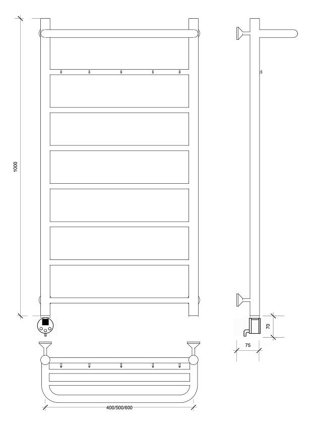 Полотенцесушитель электрический Secado Триада 1 КСП 100x60