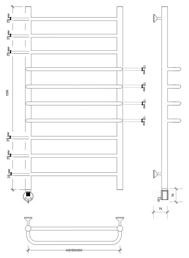 Полотенцесушитель электрический Secado Триест 120x40