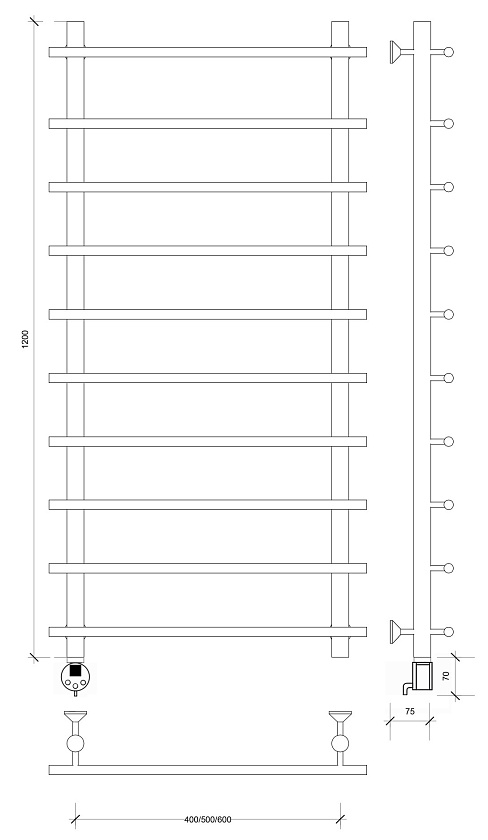 Полотенцесушитель электрический Secado Турин 1 СП 120x40, графит, 4673739289648, подключение слева