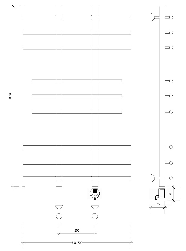 Полотенцесушитель электрический Secado Турин 2 100x60