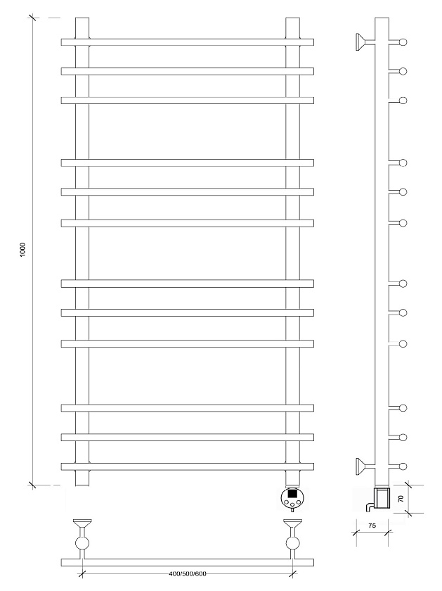 Полотенцесушитель электрический Secado Турин плюс 100x40, графит, 4673739291535, подключение слева