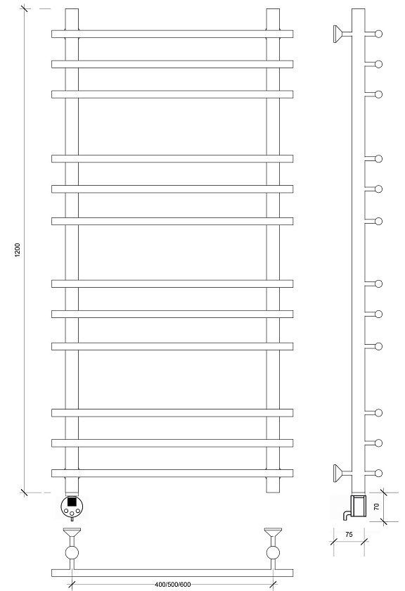 Полотенцесушитель электрический Secado Турин плюс 120x40, графит, 4673739291627, подключение слева