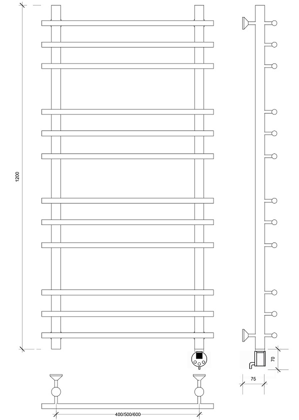 Полотенцесушитель электрический Secado Турин плюс 120x40, графит, 4673739291627, подключение слева