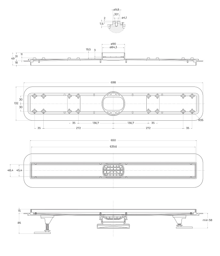 Душевой лоток BELBAGNO LUCE, 70 см, белый матовый, BB-LD-LUCE-70-BIANCO