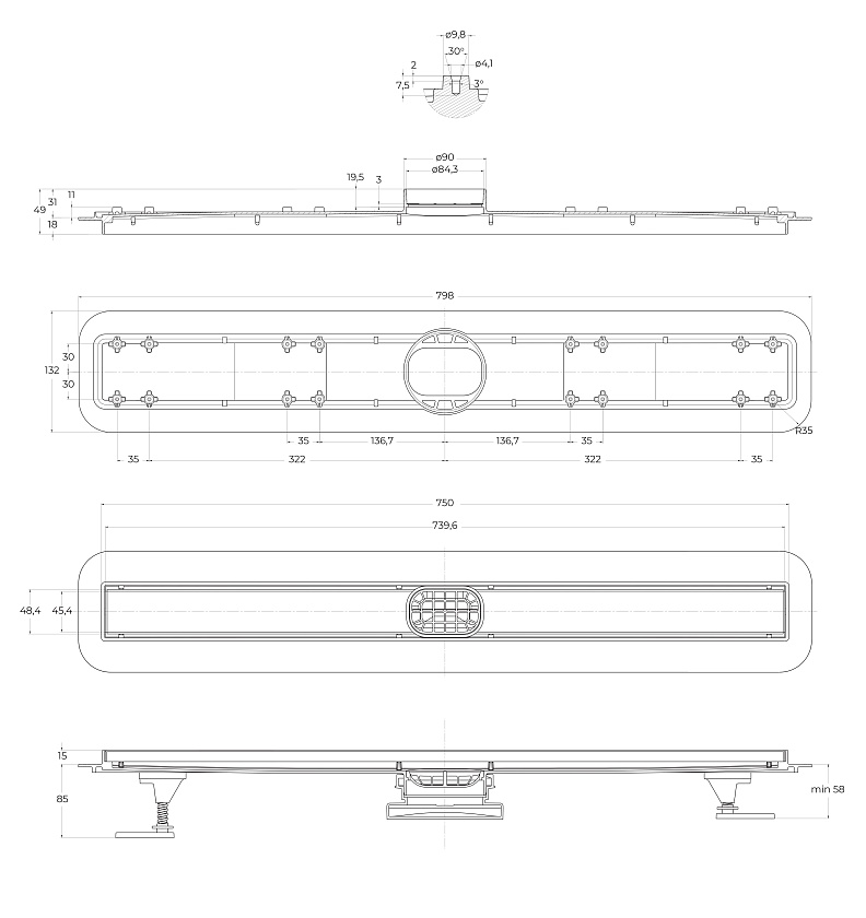Душевой лоток BELBAGNO LUCE, 80 см, белый матовый, BB-LD-LUCE-80-BIANCO