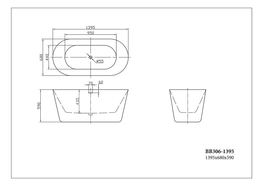 Ванна BelBagno, 139,5x68, BB306-1395