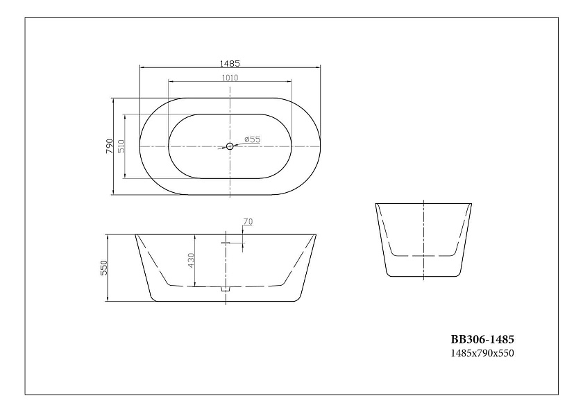 Ванна BelBagno, 148,5x78, BB306-1485