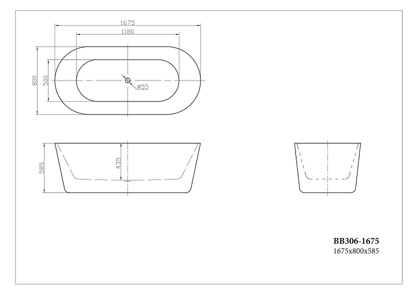 Ванна BelBagno, 167,5x79, BB306-1675