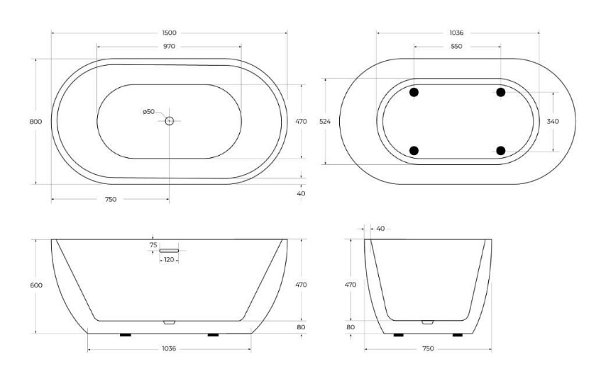 Ванна BelBagno, 150x80, белый, BB70-1500-800