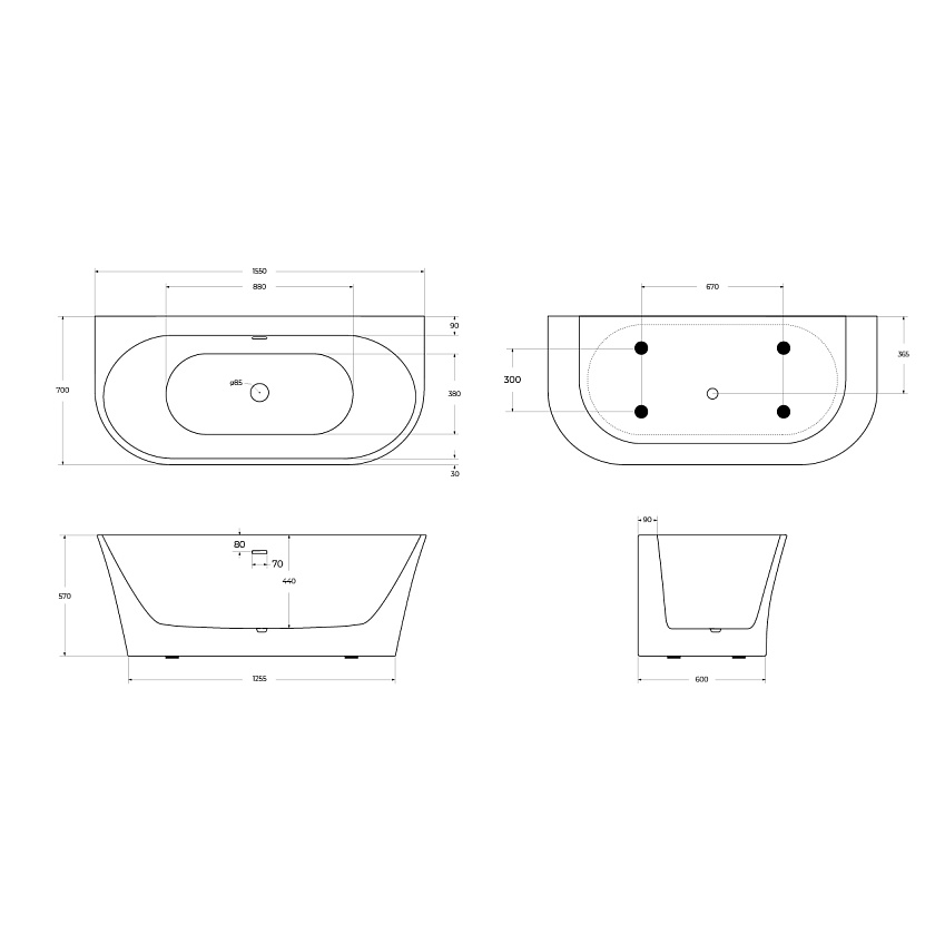 Ванна BelBagno, 155x70, BB711-1550-700