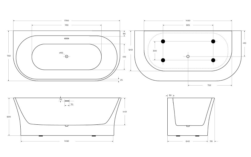 Ванна BelBagno, 170x75, BB711-1700-750