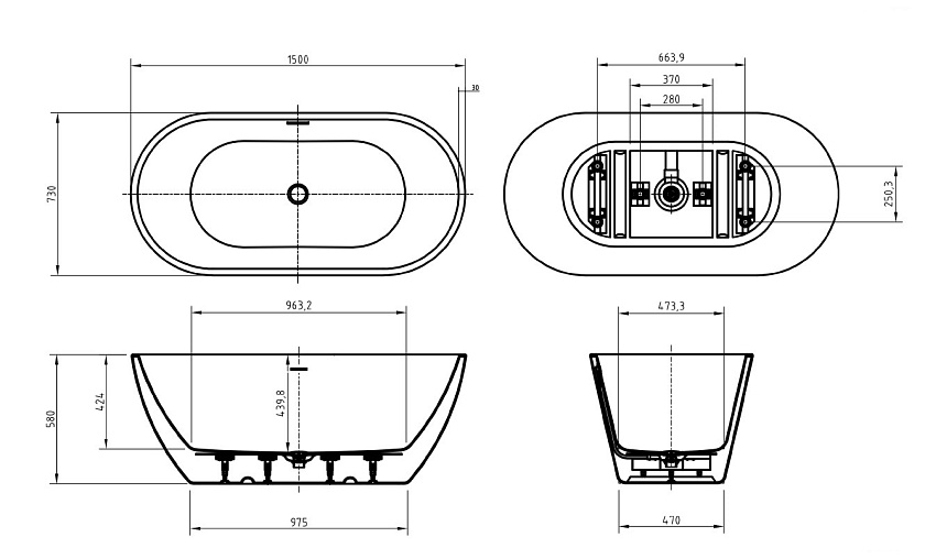 Ванна BelBagno, 150x73, BB701-1500-730-K