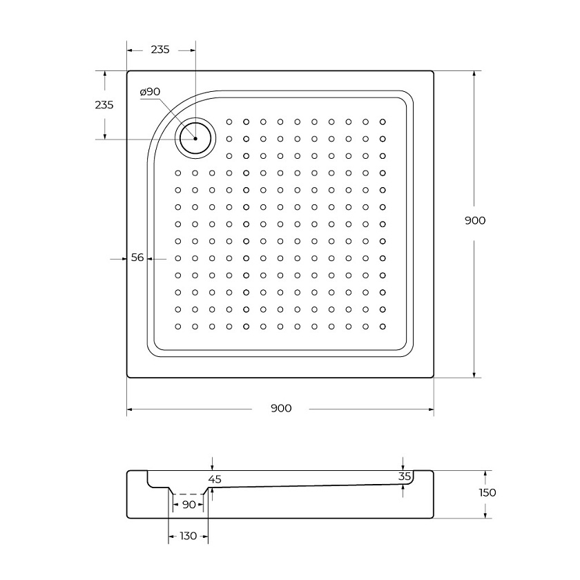 Душевой поддон BelBagno, 90x90, TRAY-BB-A-90-15-W