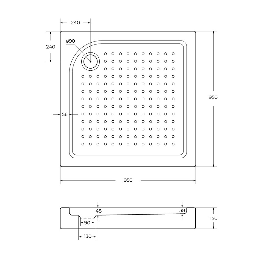 Душевой поддон BelBagno, 95x95, TRAY-BB-A-95-15-W