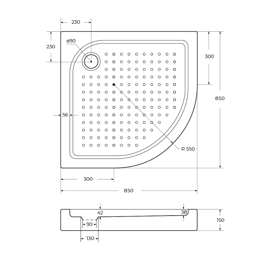 Душевой поддон BelBagno, 85x85, TRAY-BB-R-85-550-15-W