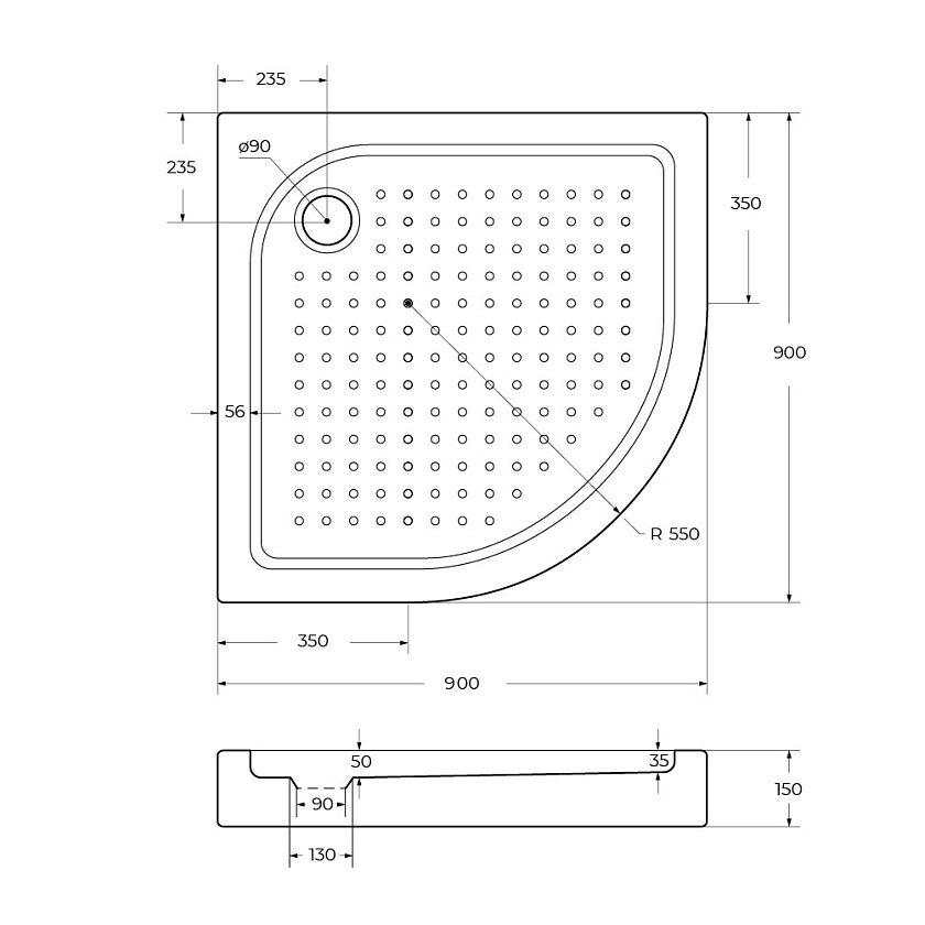 Душевой поддон BelBagno, 90x90, TRAY-BB-R-90-550-15-W