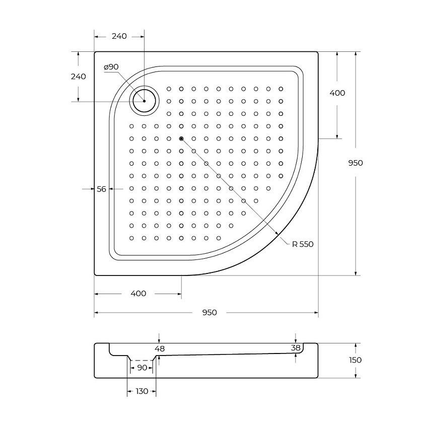 Душевой поддон BelBagno, 95x95, TRAY-BB-R-95-550-15-W