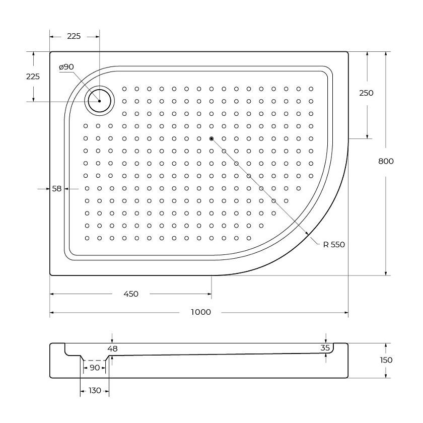 Душевой поддон BelBagno, 100x80, L, TRAY-BB-RH-100/80-550-15-W-L