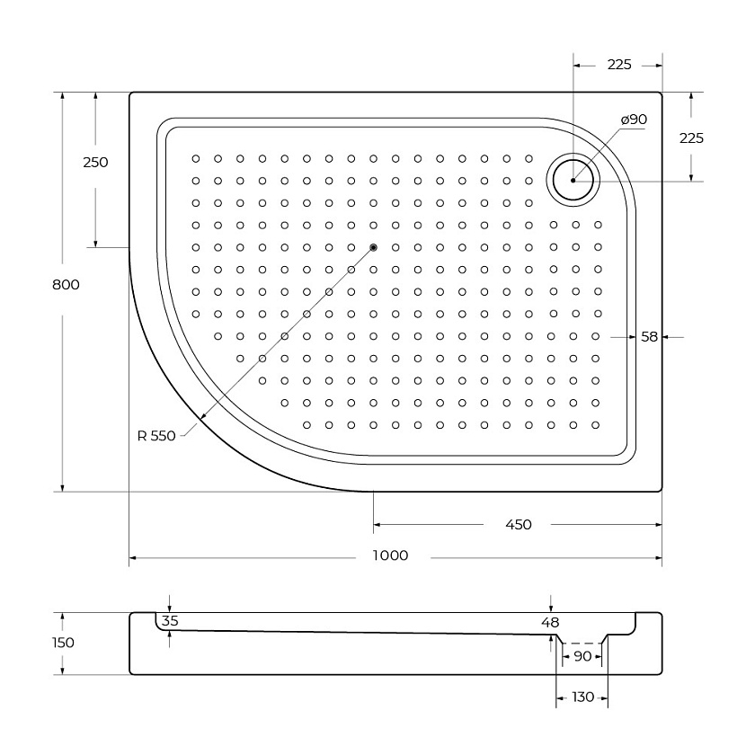 Душевой поддон BelBagno, 100x80, R, TRAY-BB-RH-100/80-550-15-W-R