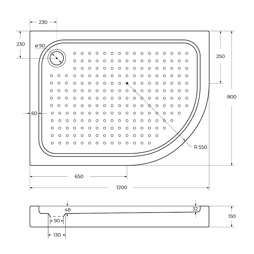 Душевой поддон BelBagno, 120x80, L, TRAY-BB-RH-120/80-550-15-W-L