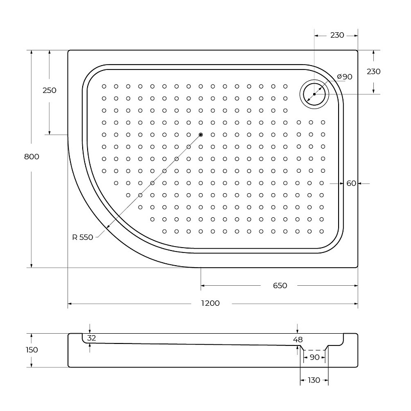 Душевой поддон BelBagno, 120x80, R, TRAY-BB-RH-120/80-550-15-W-R