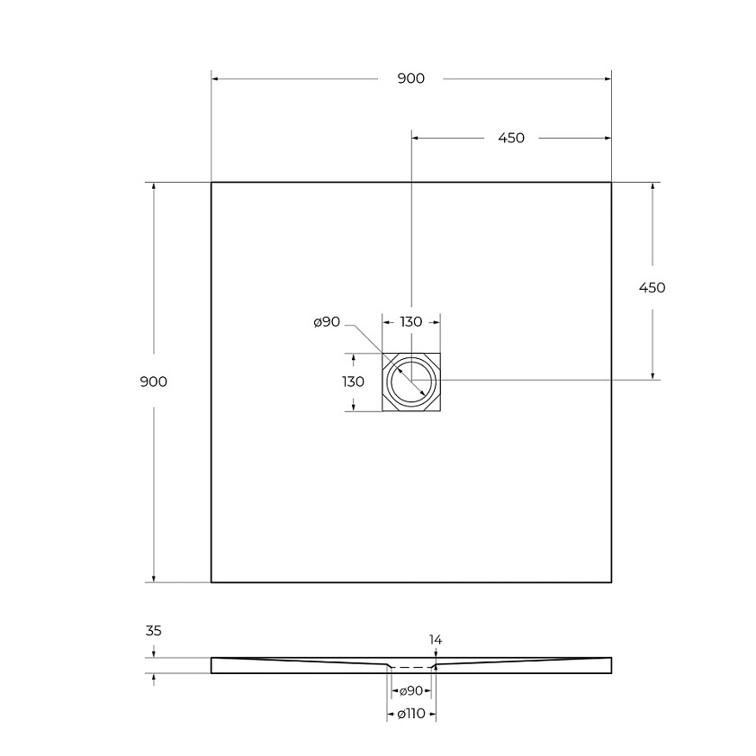 Душевой поддон BelBagno UNO, 90x90, черный матовый, TRAY-MR-UNO-A-90-35-NERO-CR