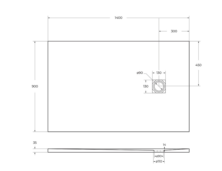 Душевой поддон BelBagno UNO, 140x90, белый матовый, TRAY-MR-UNO-AH-140/90-35-W-CR