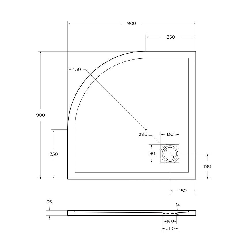 Душевой поддон BelBagno UNO, 90x90, черный матовый, TRAY-MR-UNO-R-90-550-35-NERO-CR