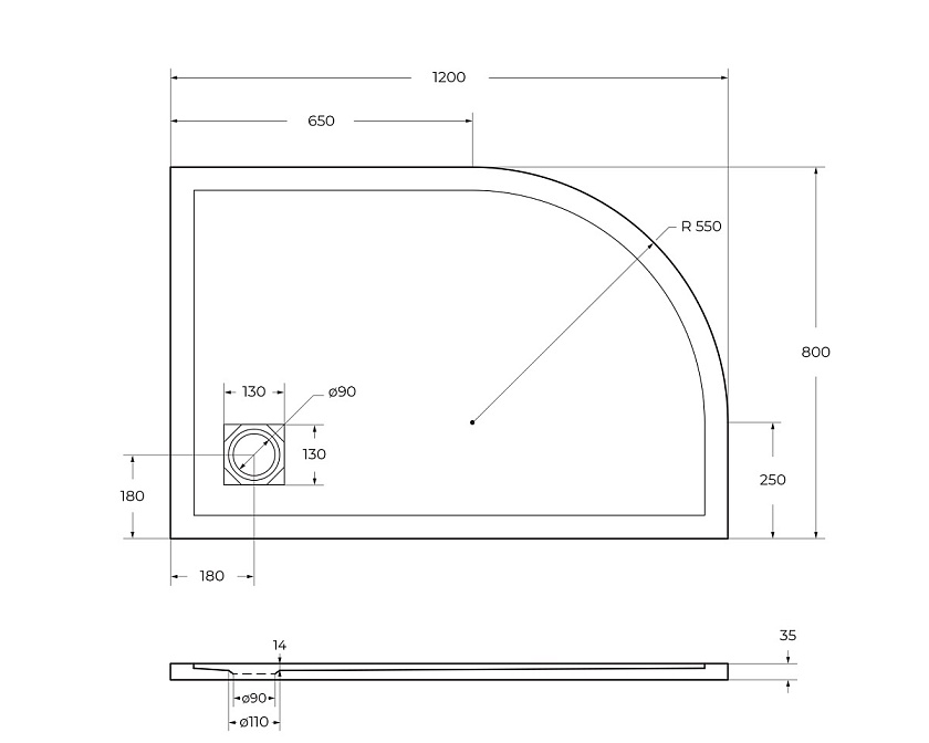 Душевой поддон BelBagno UNO, 120x80, R, TRAY-MR-UNO-RH-120/80-550-35-W-R-CR