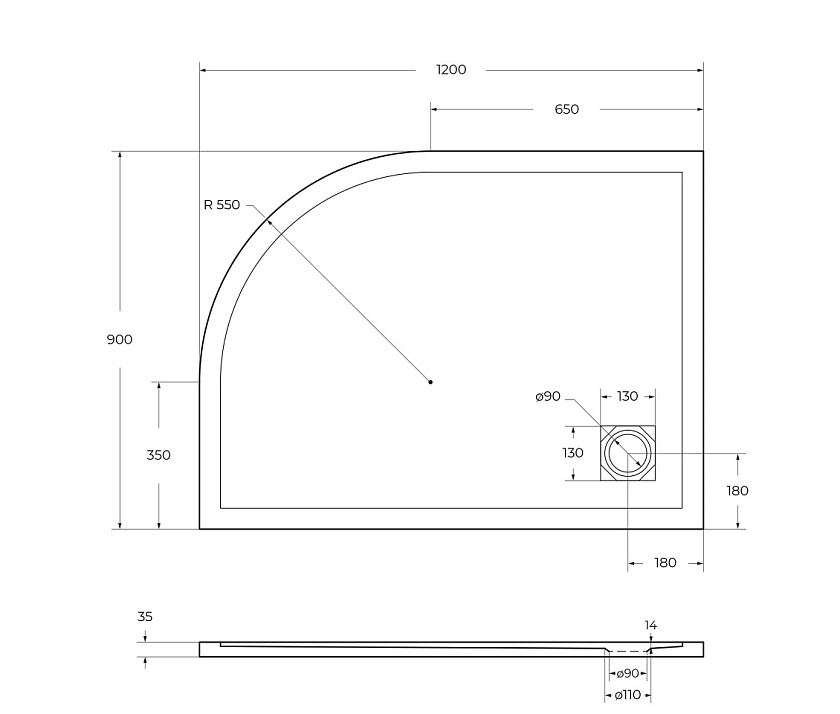 Душевой поддон BelBagno UNO, 120x90, L, TRAY-MR-UNO-RH-120/90-550-35-W-L-CR