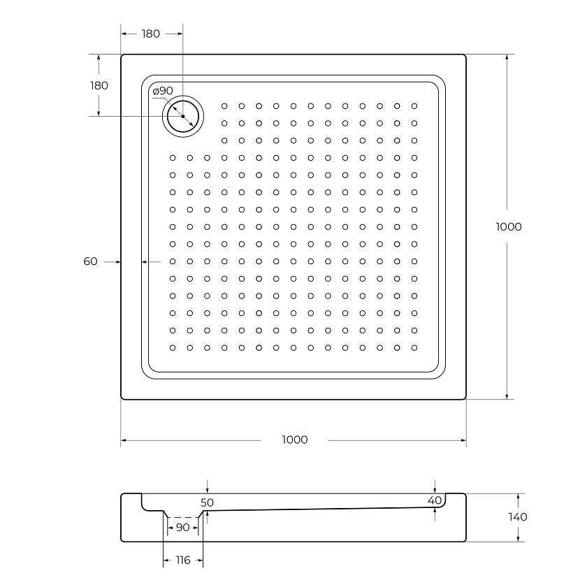 Душевой поддон Cezares TRAY-A-A, 100x100, TRAY-A-A-100-15-W0