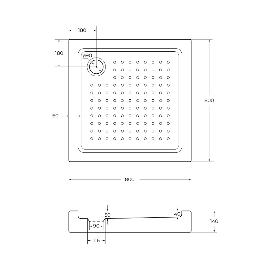 Душевой поддон Cezares TRAY-A-A, 80x80, TRAY-A-A-80-15-W