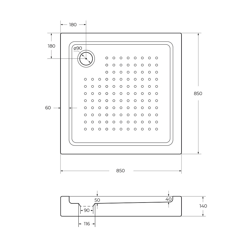 Душевой поддон Cezares TRAY-A-A, 85x85, TRAY-A-A-85-15-W