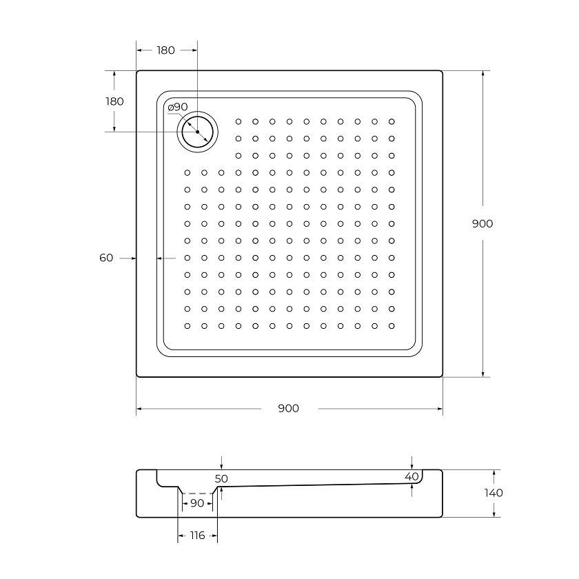 Душевой поддон Cezares TRAY-A-A, 90x90, TRAY-A-A-90-15-W0