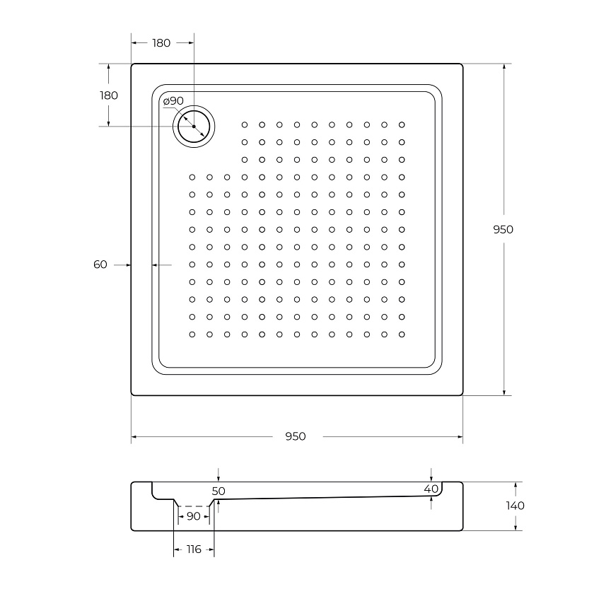 Душевой поддон Cezares TRAY-A-A, 95x95, TRAY-A-A-95-15-W