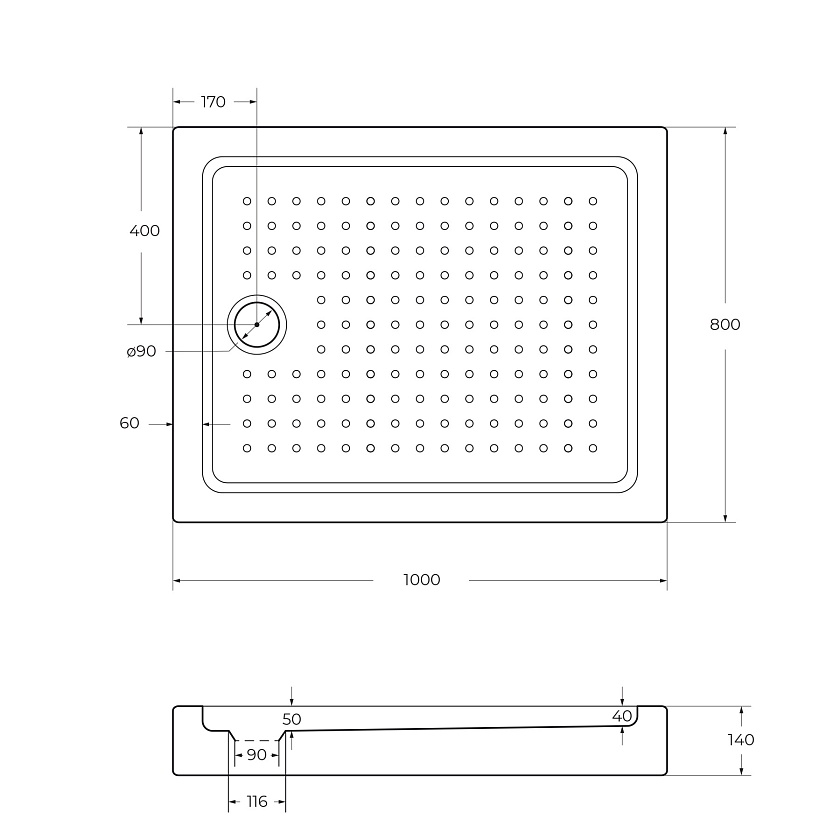 Душевой поддон Cezares TRAY-A-AH, 100x80, TRAY-A-AH-100/80-15-W