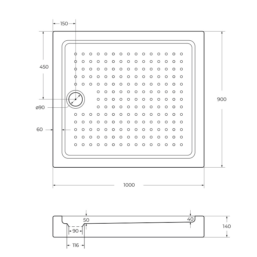 Душевой поддон Cezares TRAY-A-AH, 100x90, TRAY-A-AH-100/90-15-W