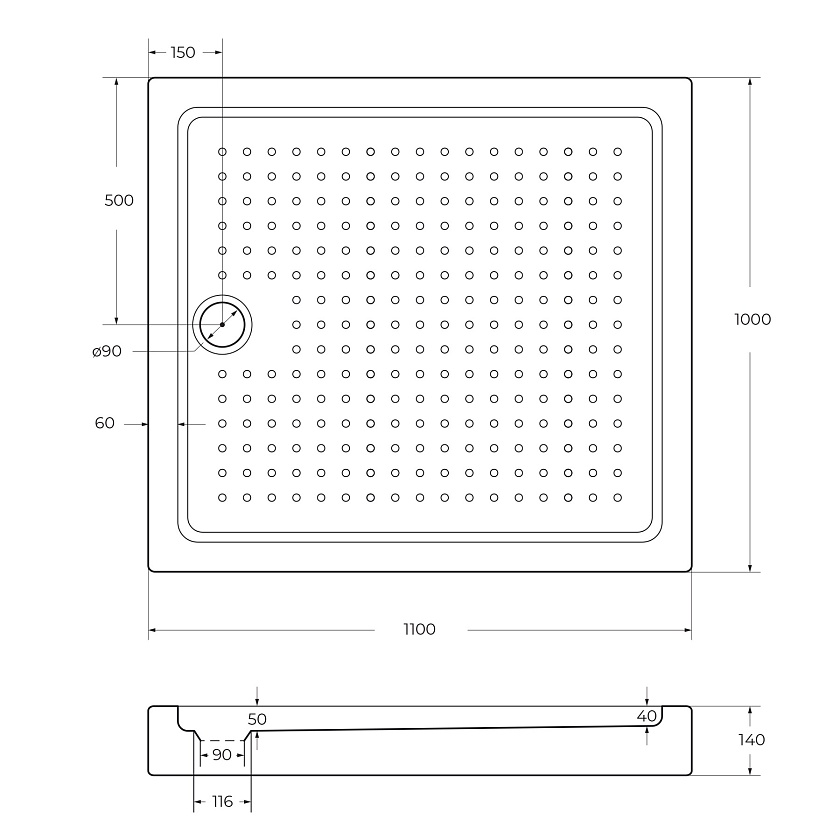 Душевой поддон Cezares TRAY-A-AH, 110x100, TRAY-A-AH-110/100-15-W