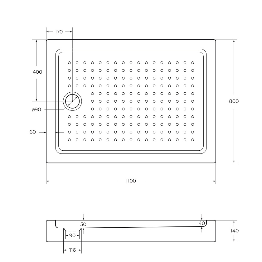 Душевой поддон Cezares TRAY-A-AH, 110x80, TRAY-A-AH-110/80-15-W