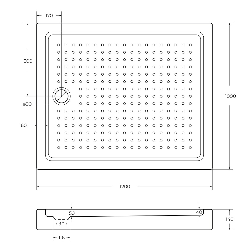 Душевой поддон Cezares TRAY-A-AH, 120x100, TRAY-A-AH-120/100-15-W