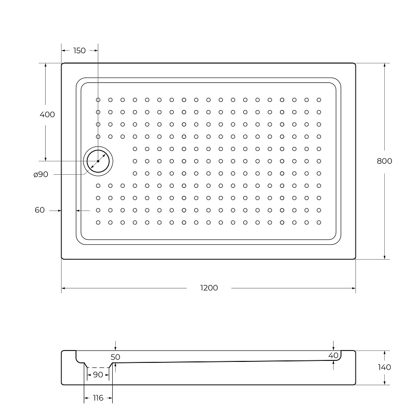 Душевой поддон Cezares TRAY-A-AH, 120x80, TRAY-A-AH-120/80-15-W0