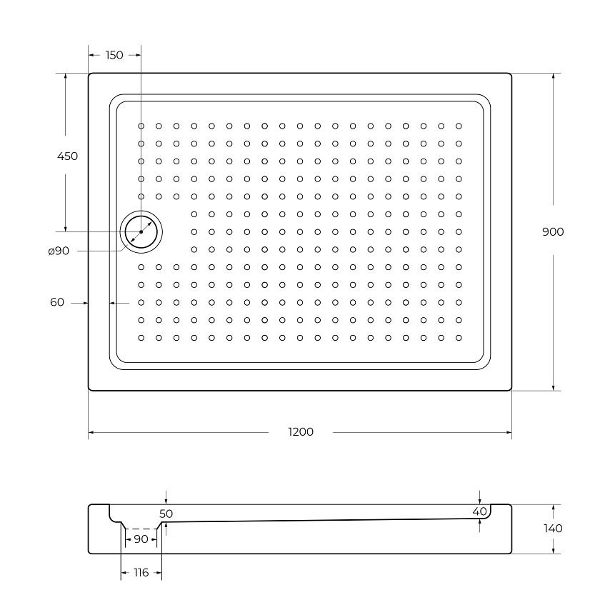 Душевой поддон Cezares TRAY-A-AH, 120x90, TRAY-A-AH-120/90-15-W0