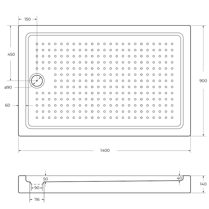 Душевой поддон Cezares TRAY-A-AH, 140x90, TRAY-A-AH-140/90-15-W