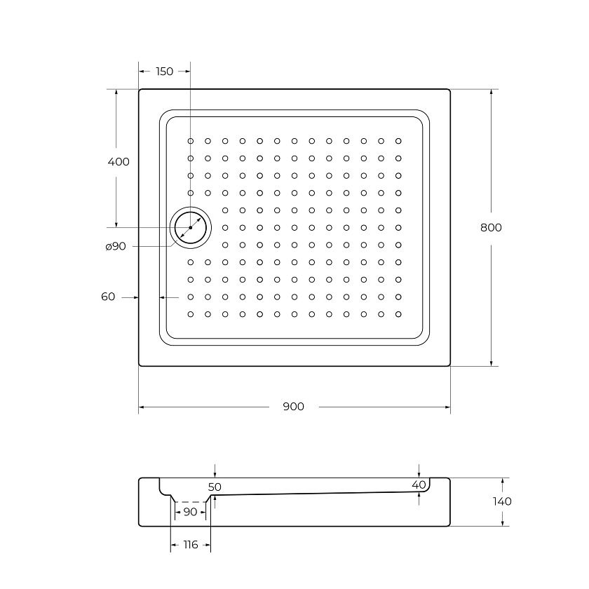 Душевой поддон Cezares TRAY-A-AH, 90x80, TRAY-A-AH-90/80-15-W