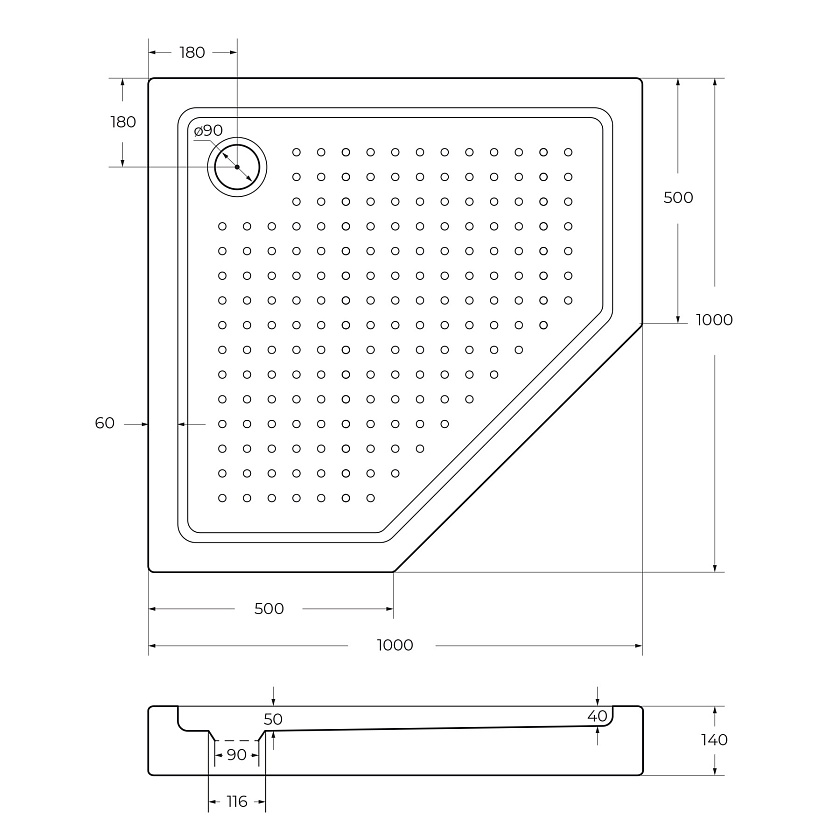 Душевой поддон Cezares TRAY-A-P, 100x100, TRAY-A-P-100-15-W